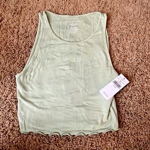 American eagle ruffle hem soft and sexy ribbed tank light green crop